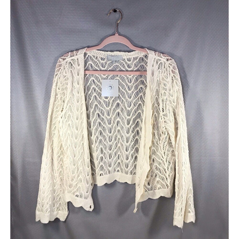 NWT J. Gee Cream 100% Cotton Open Knit Cardigan Boho Crochet Sweater Size M